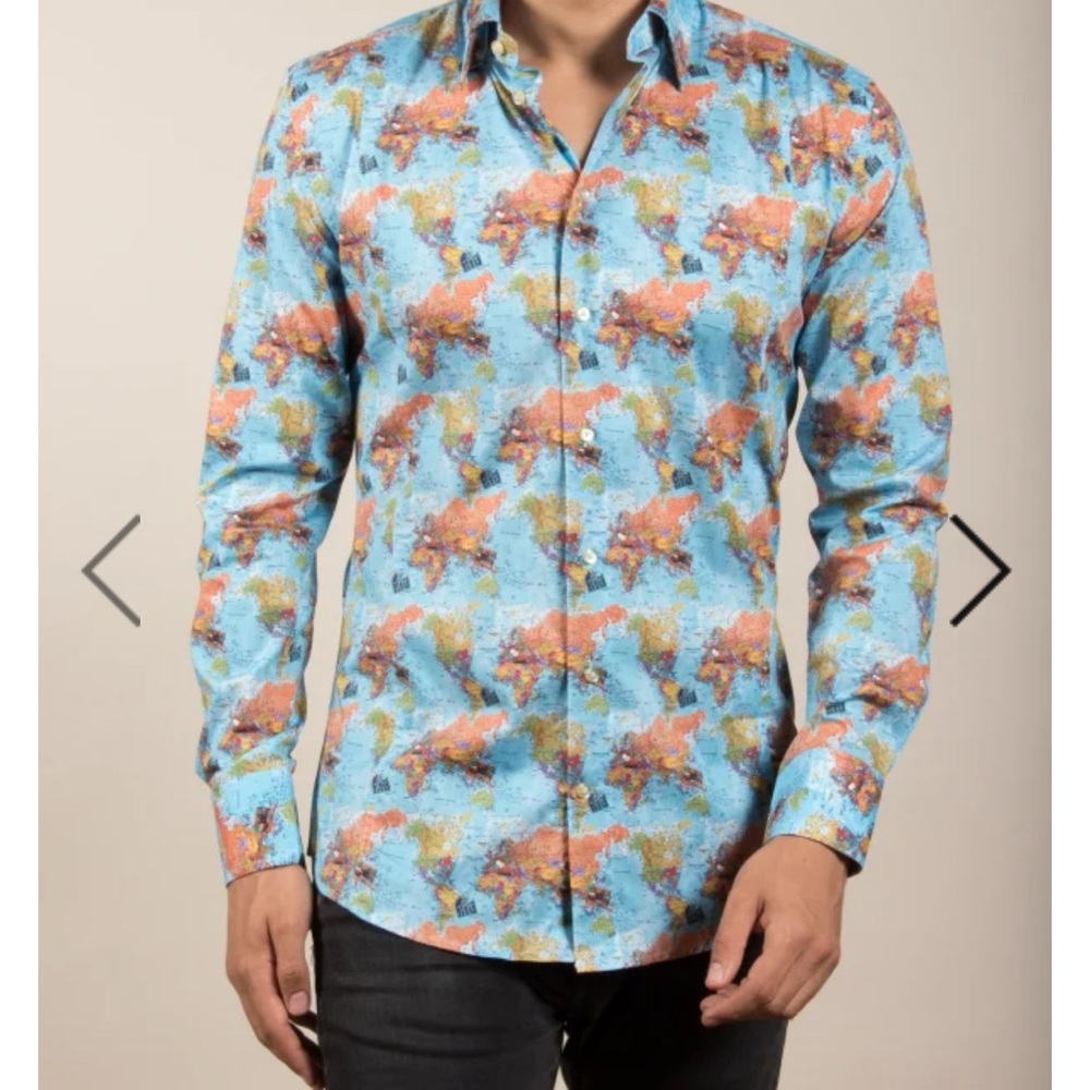 Men’s Coton Doux Slim Fit Shirt - World map print - Picture 2 of 4